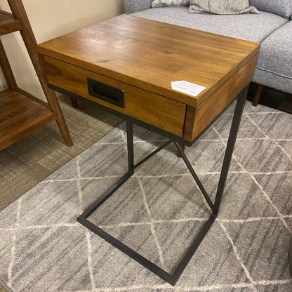 Wood Finish Metal C Table w/Drawer