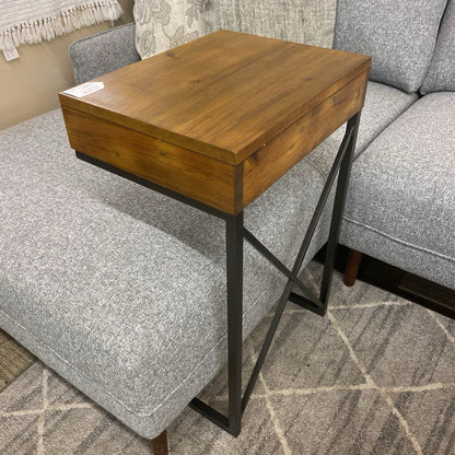 Wood Finish Metal C Table w/Drawer