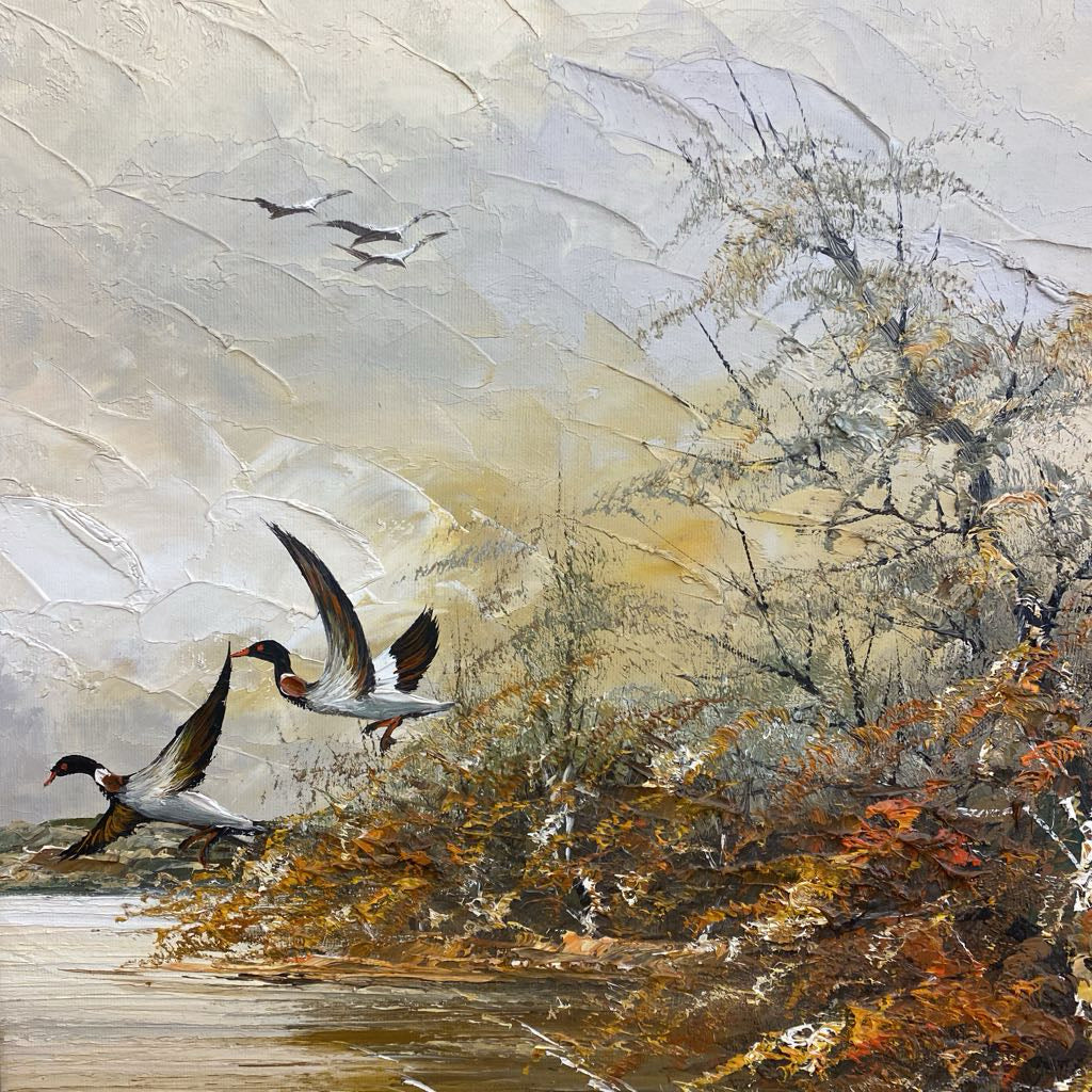 Vintage Signed Duck Marsh Triptych