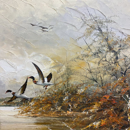 Vintage Signed Duck Marsh Triptych