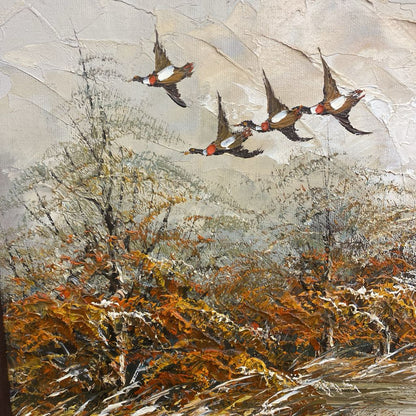 Vintage Signed Duck Marsh Triptych