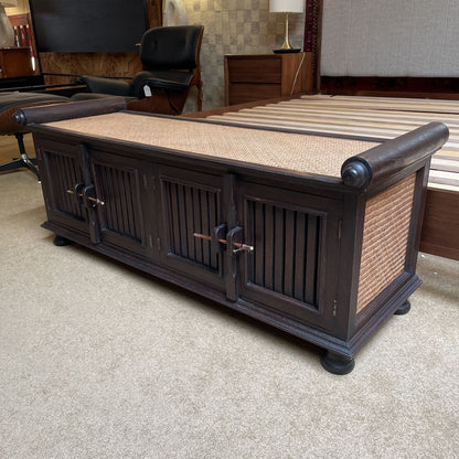 Scrolled Arm Woven Top/Sides Entry Bench