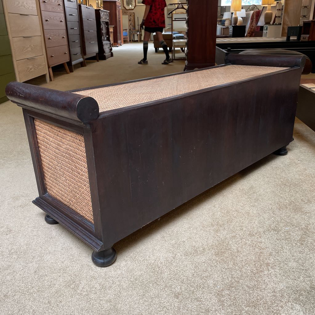 Scrolled Arm Woven Top/Sides Entry Bench