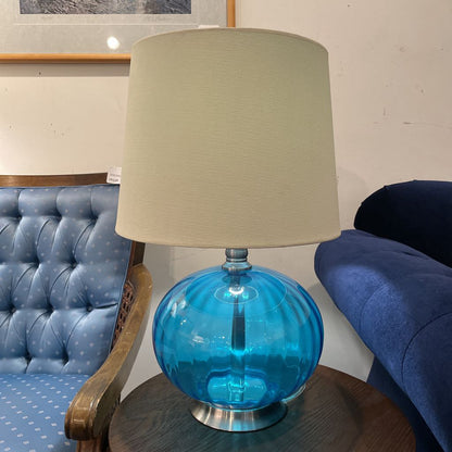 Round Bright Blue Glass Lamp with Blue Ball Finial
