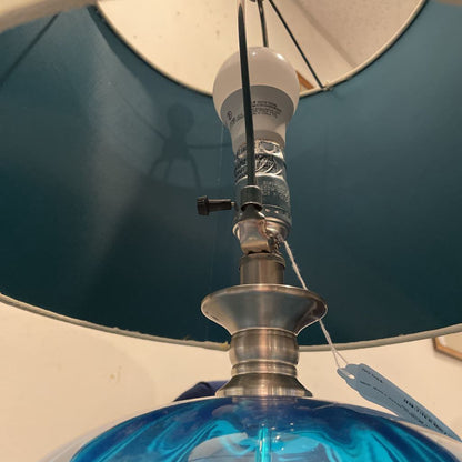 Round Bright Blue Glass Lamp with Blue Ball Finial