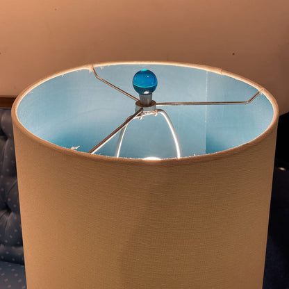 Round Bright Blue Glass Lamp with Blue Ball Finial