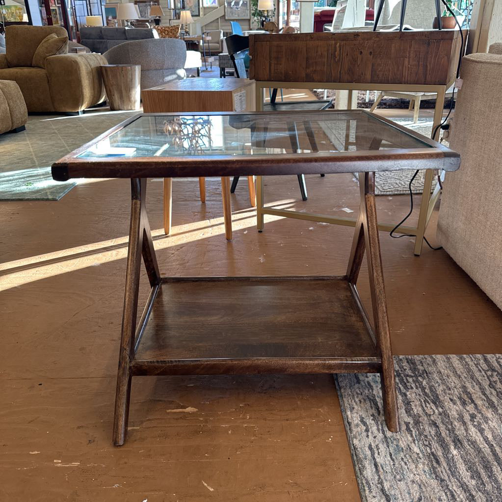 Glass and Walnut End Table
