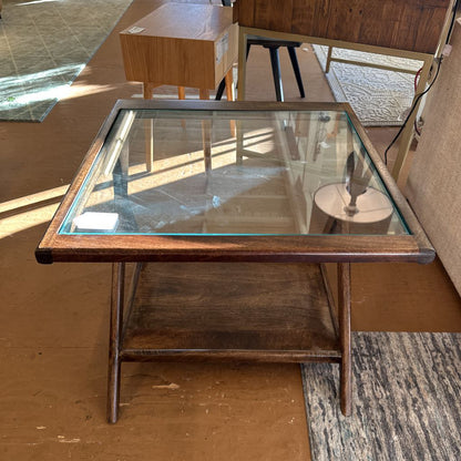 Glass and Walnut End Table