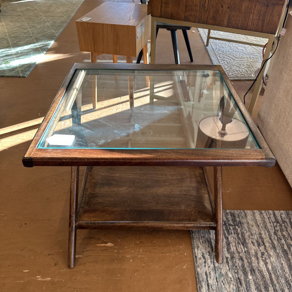 Glass and Walnut End Table