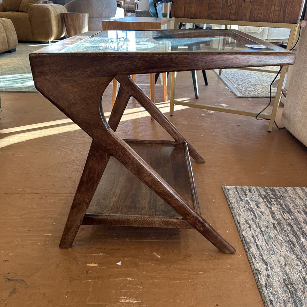 Glass and Walnut End Table