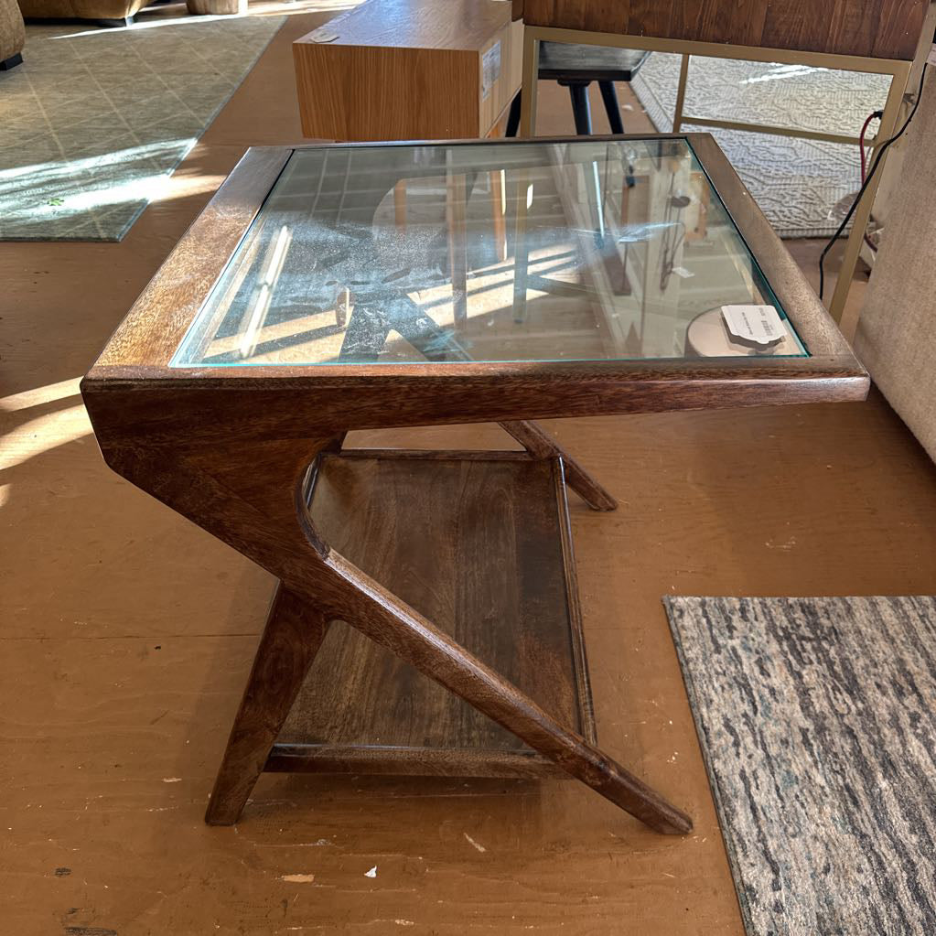 Glass and Walnut End Table
