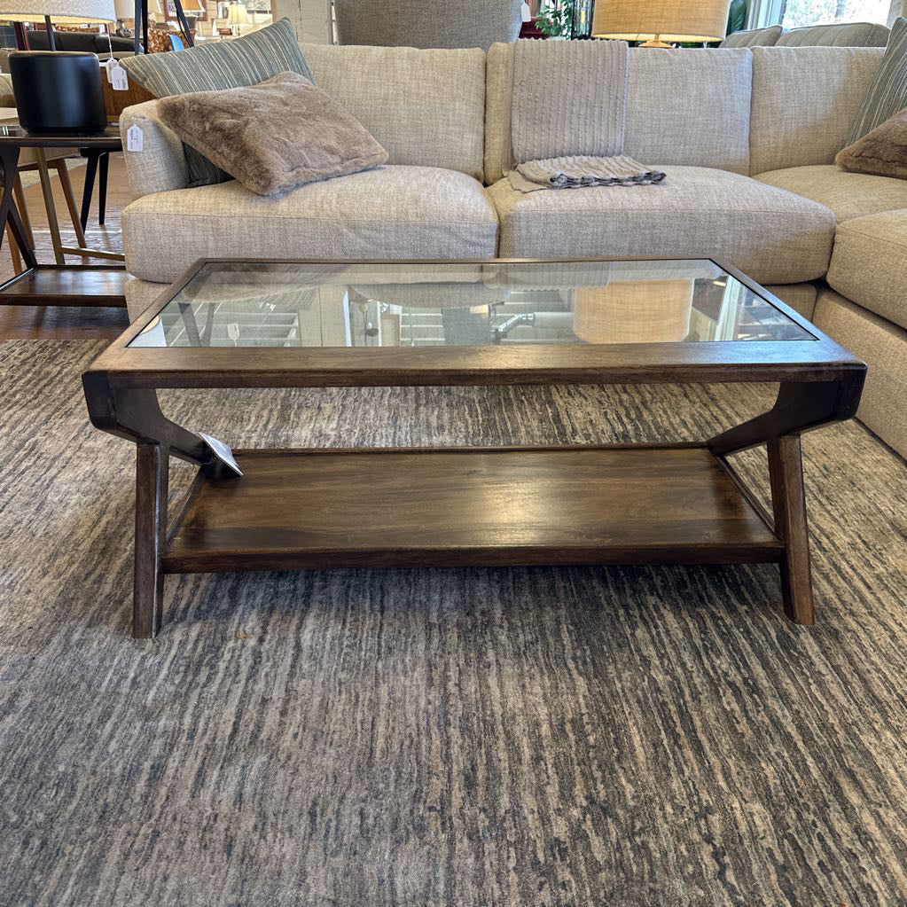 Glass and Walnut Coffee Table C COFFEE TABLES