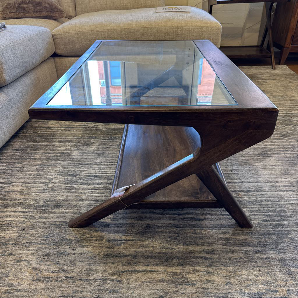 Glass and Walnut Coffee Table C COFFEE TABLES