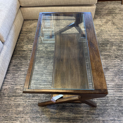 Glass and Walnut Coffee Table C COFFEE TABLES