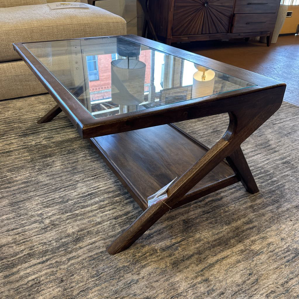Glass and Walnut Coffee Table C COFFEE TABLES