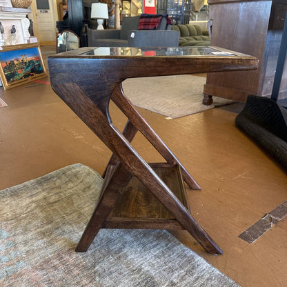 Glass and Walnut Recliner Table C SIDE TABLES