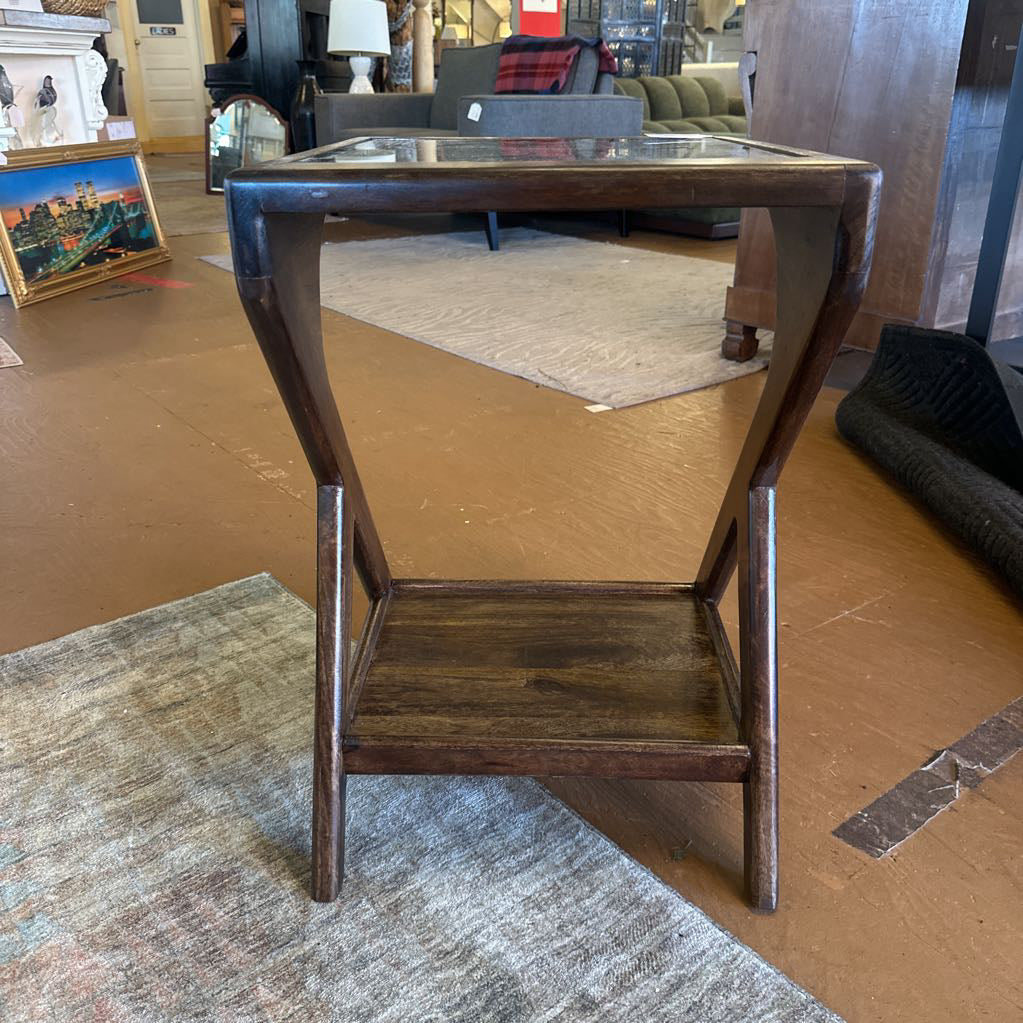 Glass and Walnut Recliner Table C SIDE TABLES