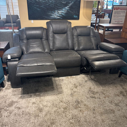 Grey Leather Power Recliner Sofa