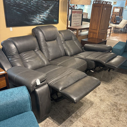 Grey Leather Power Recliner Sofa