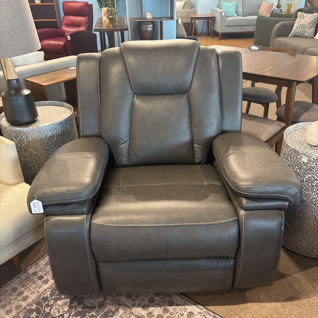Grey Leather Power Recliner Chair