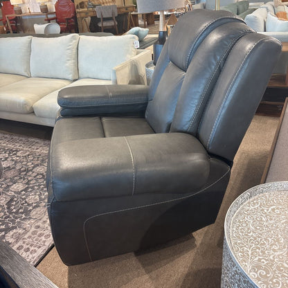 Grey Leather Power Recliner Chair
