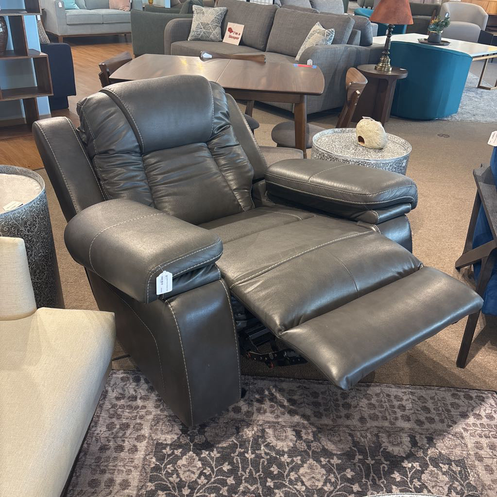 Grey Leather Power Recliner Chair