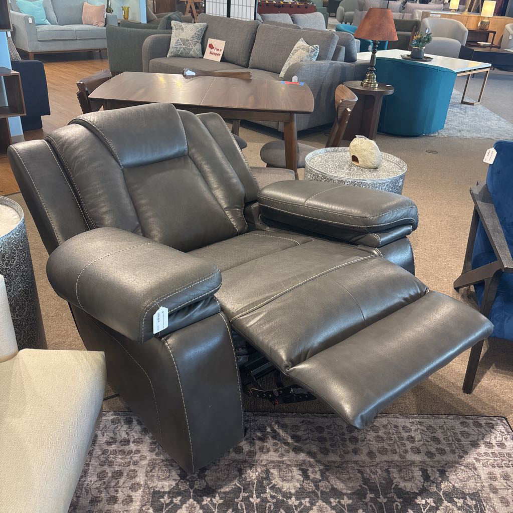 Grey Leather Power Recliner Chair