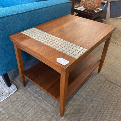 MCM LANE MONTE CARLO Walnut & Tile Side Table w/Shelf