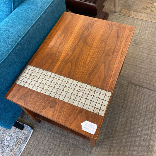 MCM LANE MONTE CARLO Walnut & Tile Side Table w/Shelf