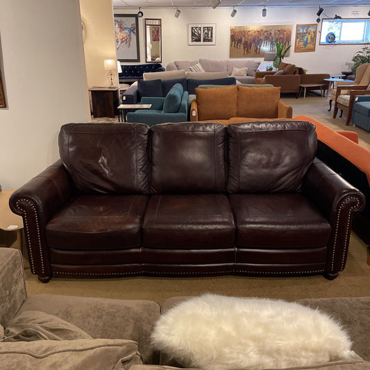 Brown Leather Rolled Arm with Decorative Tacs Brown Sofa U SOFAS