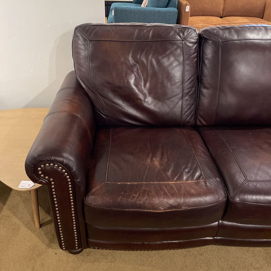 Brown Leather Rolled Arm with Decorative Tacs Brown Sofa U SOFAS