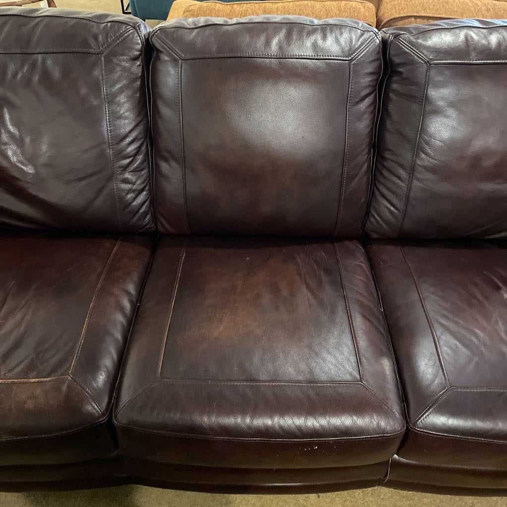 Brown Leather Rolled Arm with Decorative Tacs Brown Sofa