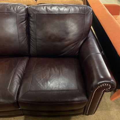 Brown Leather Rolled Arm with Decorative Tacs Brown Sofa