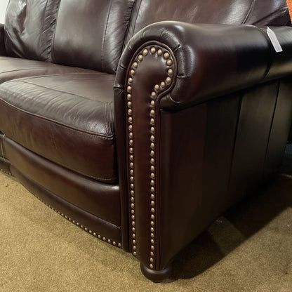 Brown Leather Rolled Arm with Decorative Tacs Brown Sofa