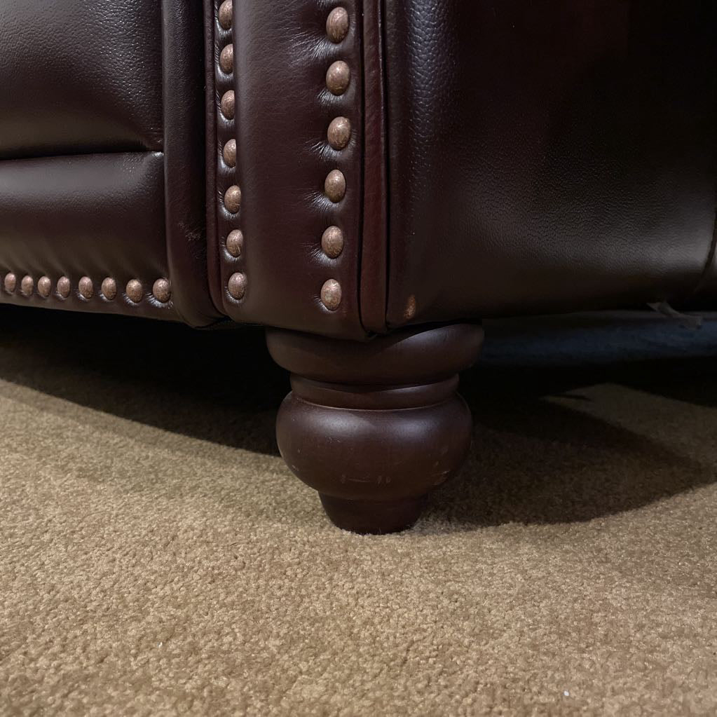 Brown Leather Rolled Arm with Decorative Tacs Brown Sofa