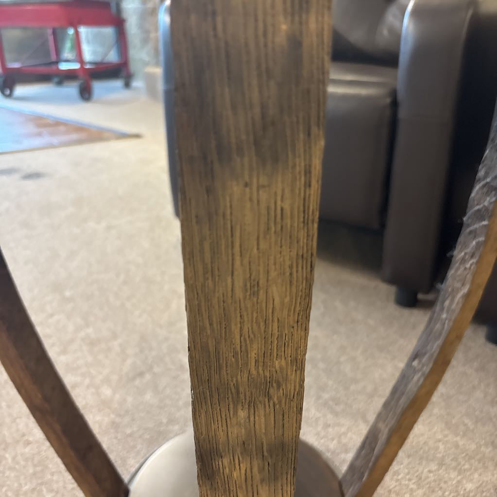 Round Finished Top & Rustic Wine Barrel Leg Side Table