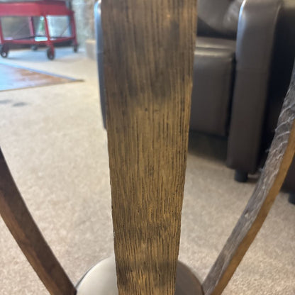 Round Finished Top & Rustic Wine Barrel Leg Side Table