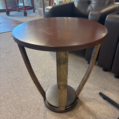 Round Finished Top & Rustic Wine Barrel Leg Side Table