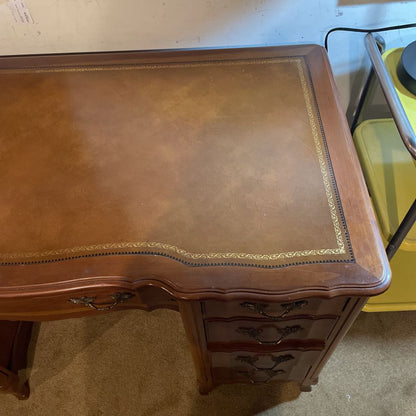 French Provincial Leather Top with Gold Detailing 9 Drawer Desk