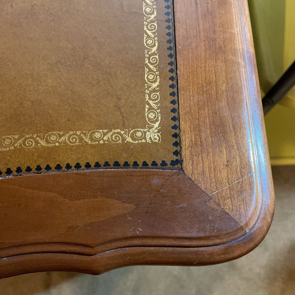 French Provincial Leather Top with Gold Detailing 9 Drawer Desk