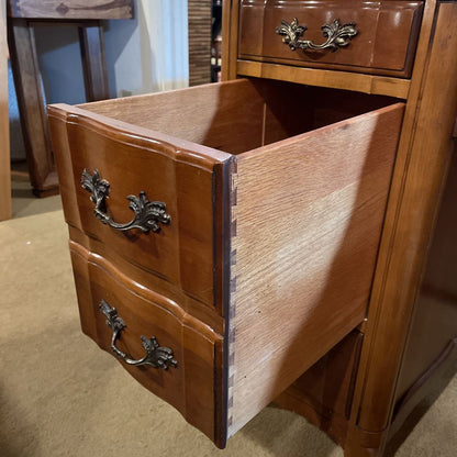 French Provincial Leather Top with Gold Detailing 9 Drawer Desk