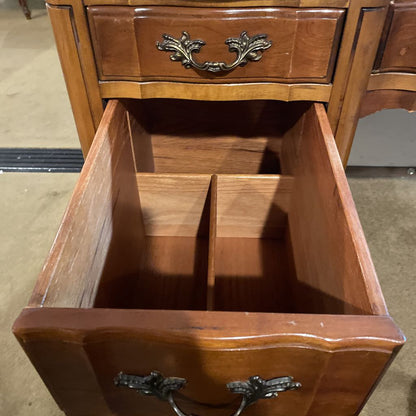 French Provincial Leather Top with Gold Detailing 9 Drawer Desk