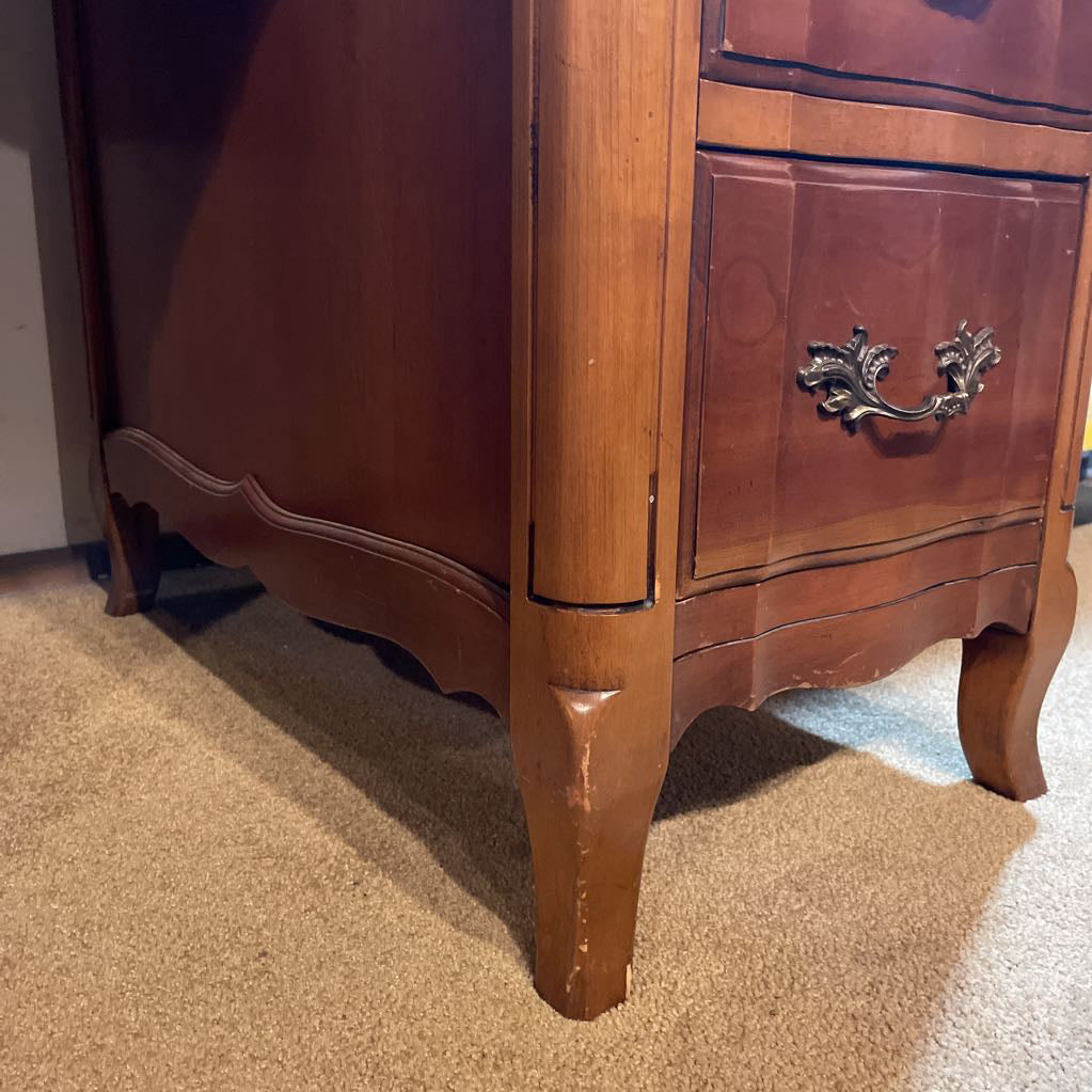 French Provincial Leather Top with Gold Detailing 9 Drawer Desk
