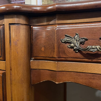 French Provincial Leather Top with Gold Detailing 9 Drawer Desk