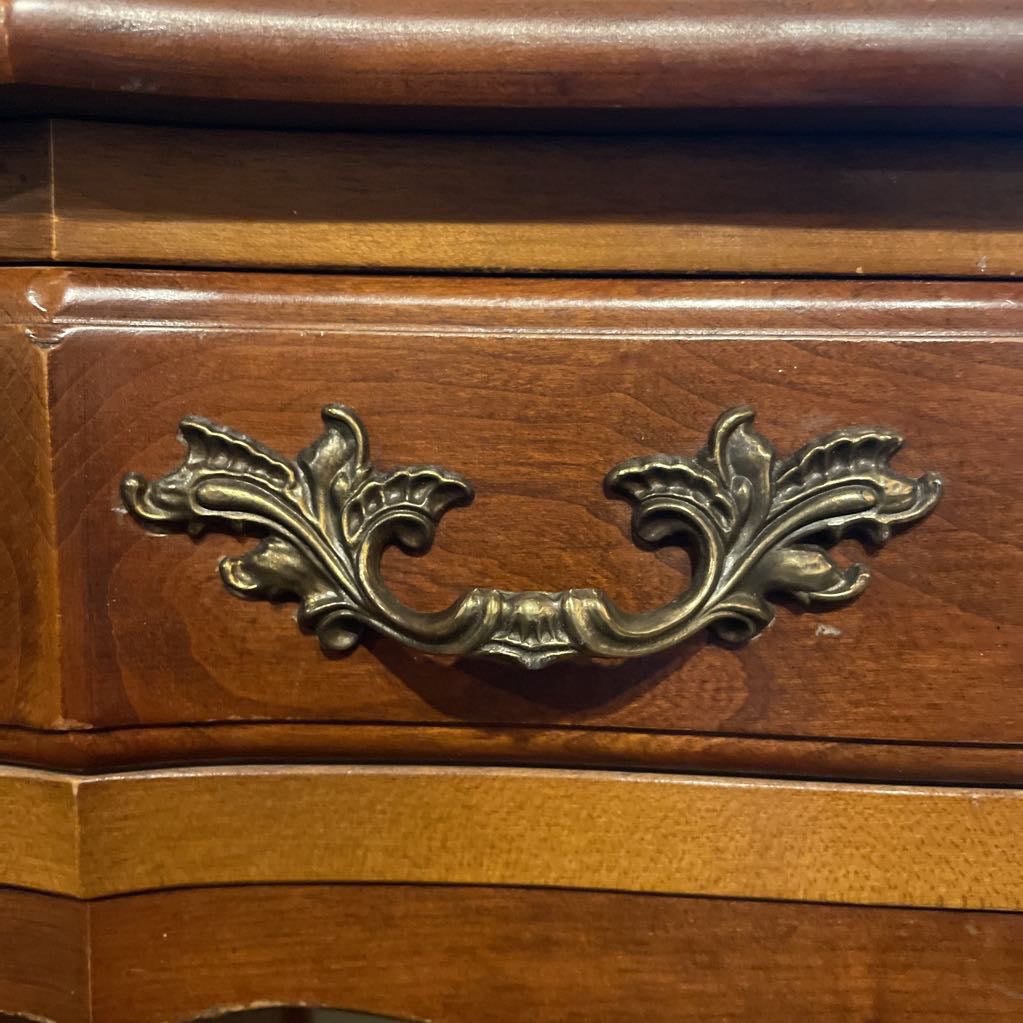 French Provincial Leather Top with Gold Detailing 9 Drawer Desk