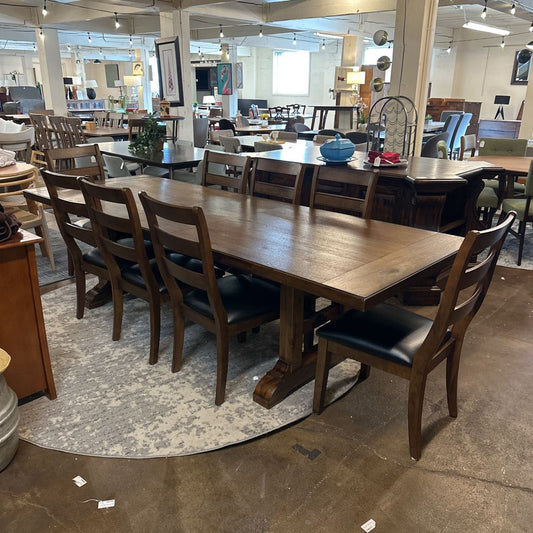 Large Dark Wood Expanding Table with 8 Chairs C DINING TABLES