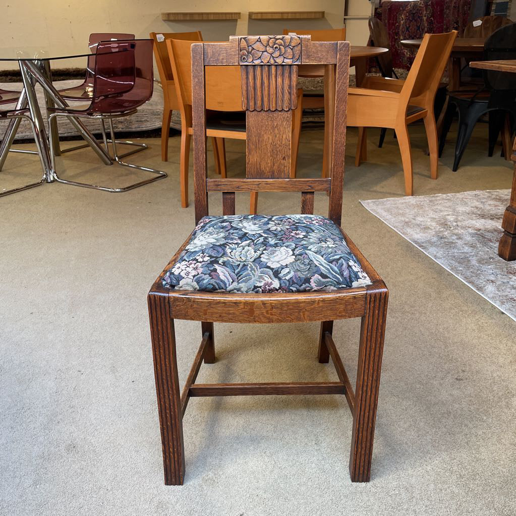 Oak Carved Back Floral Seat Dining Chairs SET of 4 C DINING CHAIRS
