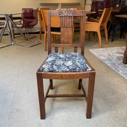 Oak Carved Back Floral Seat Dining Chairs SET of 4 C DINING CHAIRS