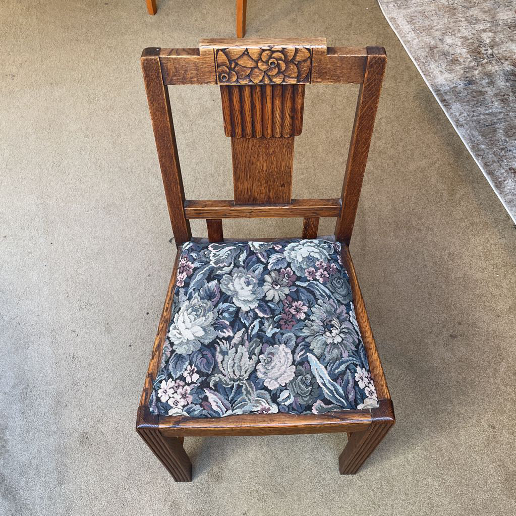 Oak Carved Back Floral Seat Dining Chairs SET of 4 C DINING CHAIRS