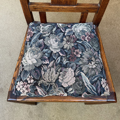 Oak Carved Back Floral Seat Dining Chairs SET of 4 C DINING CHAIRS